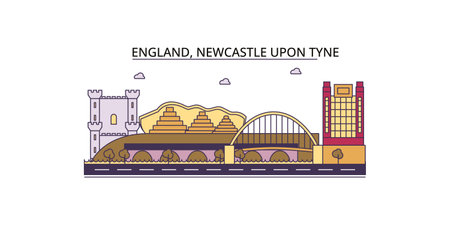 United Kingdom, Newcastle Upon Tyne tourism landmarks, vector city travel illustrationのイラスト素材