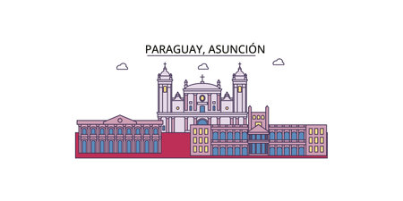 Paraguay, Asuncion tourism landmarks, vector city travel illustrationのイラスト素材