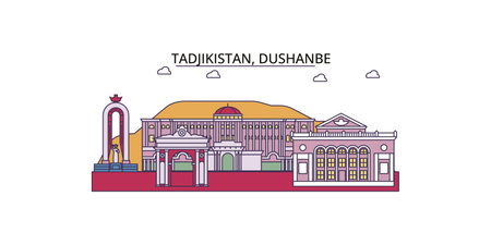 Tadjikistan, Dushanbe tourism landmarks, vector city travel illustrationのイラスト素材