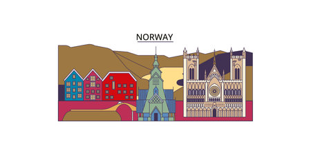 Norway tourism landmarks, vector city travel illustrationのイラスト素材