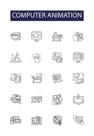 Computer animation line vector icons and signs. Animation, 3D, CGI, Animation Studio, Visual Effects, Motion Graphics, Render, Graphics outline vector illustration set