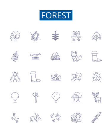 Forest line icons signs set. Design collection of Woodland, Trees, Jungle, Grove, Bush, Greenery, Glade, Canopy outline concept vector illustrationsのイラスト素材