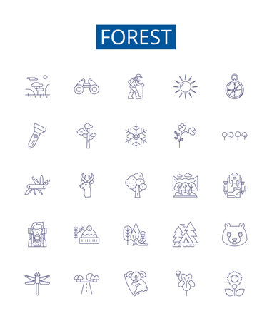 Forest line icons signs set. Design collection of Woodland, Trees, Jungle, Grove, Bush, Greenery, Glade, Canopy outline concept vector illustrationsのイラスト素材