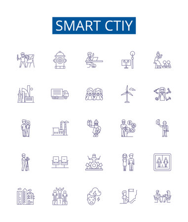Smart ctiy line icons signs set. Design collection of Smart, City, IoT, Automation, Surveillance, Connected, Infrastructure, Sustainability outline concept vector illustrationsのイラスト素材