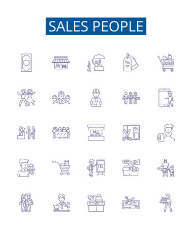 Sales people line icons signs set. Design collection of Salespeople, Sellers, Vendors, Brokers, Representatives, Merchandisers, Agents, Closers outline concept vector illustrationsのイラスト素材