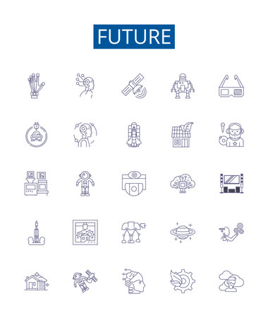 Future line icons signs set. Design collection of Futurity, Prospect, Later, Outlook, Foresee, Destiny, Coming, Endure outline concept vector illustrationsのイラスト素材
