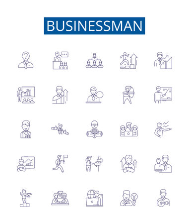 Businessman line icons signs set. Design collection of Entrepreneur, Professional, Executive, Investor, Worker, Mogul, Leader, Tycoon outline concept vector illustrationsのイラスト素材