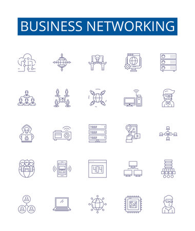 Business networking line icons signs set. Design collection of Networking, Business, Relationships, Connections, Contacts, Interactions, Strategizing, Partnerships outline concept vector illustrationsのイラスト素材