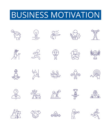 Business motivation line icons signs set. Design collection of Motivate, Drive, Inspire, Progress, Succeed, Triumph, Ambitious, Aspire outline concept vector illustrationsのイラスト素材