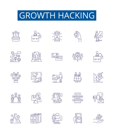 Growth hacking line icons signs set. Design collection of Acquisition, Monetization, Automation, Virality, Analytics, Optimization, Lead Generation, Networking outline concept vector illustrationsのイラスト素材
