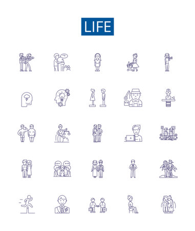 Life line icons signs set. Design collection of Existence, Living, Vitality, Endurance, Survival, Being, Existential, Renewal outline concept vector illustrationsのイラスト素材