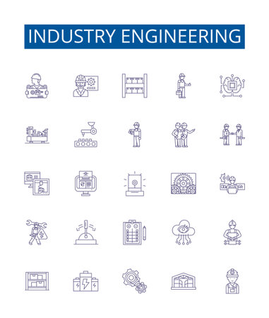 Industry engineering line icons signs set. Design collection of Industrial, Engineering, Manufacturing, Production, Automation, Quality, Control, Logistics outline concept vector illustrationsのイラスト素材