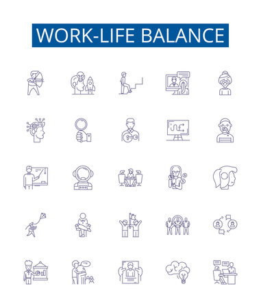 Work-life balance line icons signs set. Design collection of Work life, balance, harmony, integration, equilibrium, blend, blendwork, integration outline concept vector illustrationsのイラスト素材