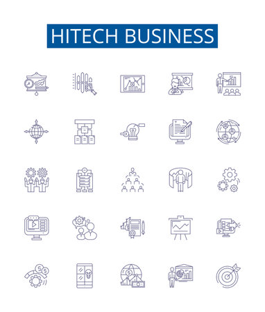 Hitech business line icons signs set. Design collection of Hitech, Business, Innovation, Technology, Digital, Cloud, Automation, Data outline concept vector illustrationsのイラスト素材