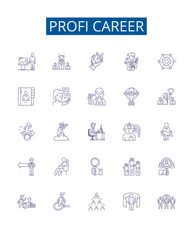 Profi career line icons signs set. Design collection of Professional, Career, Advancement, Success, Growth, Promotion, Job, Development outline concept vector illustrationsのイラスト素材