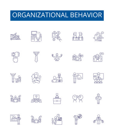 Organizational behavior line icons signs set. Design collection of Organizational, behavior, culture, communication, motivation, leadership, decision making, conflict outline concept vector illustrationsのイラスト素材