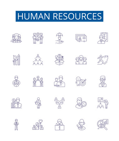 Human resources line icons signs set. Design collection of Personnel, Recruiting, Development, Hiring, Training, Employee, Retention, Benefits outline concept vector illustrationsのイラスト素材