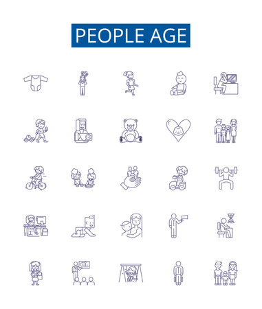 People age line icons signs set. Design collection of Aging, Maturation, Maturity, Senescence, Developing, Growing, Advancing, Evolving outline concept vector illustrationsのイラスト素材