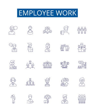 Employee work line icons signs set. Design collection of Employee, Work, Labor, Schedule, Hire, Performance, Job, Motivation outline concept vector illustrationsのイラスト素材