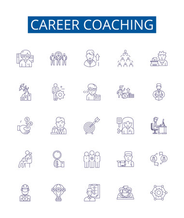 Career coaching line icons signs set. Design collection of Career, Coaching, Mentoring, Advice, Counseling, Goals, Development, Cover Letter outline concept vector illustrationsのイラスト素材