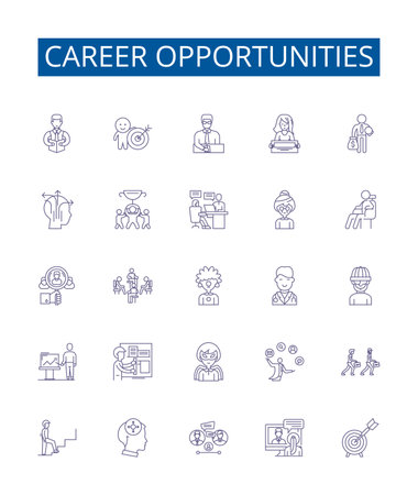 Career opportunities line icons signs set. Design collection of Opportunities, Career, Jobs, Professions, Employment, Advancement, Development, Aspirations outline concept vector illustrationsのイラスト素材