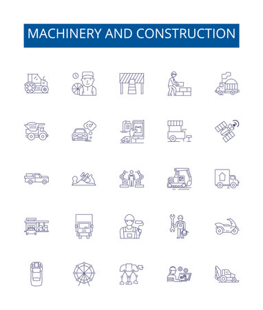 Machinery and construction line icons signs set. Design collection of Machinery, Construction, Equipment, Engineer, Automation, Industrial, Fabrication, Operate outline concept vector illustrationsのイラスト素材