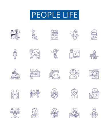 People life line icons signs set. Design collection of Life, People, Existence, Family, Jobs, Career, Relationships, Experiences outline concept vector illustrationsのイラスト素材