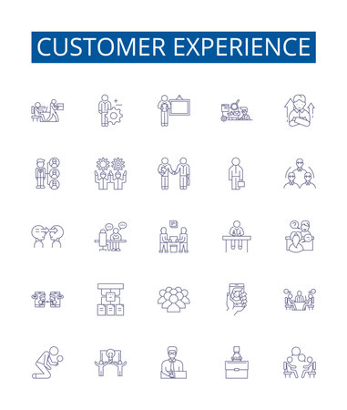 Customer experience line icons signs set. Design collection of Client, Quality, Satisfaction, Interaction, Feedback, Service, Engagement, Perception outline concept vector illustrationsのイラスト素材
