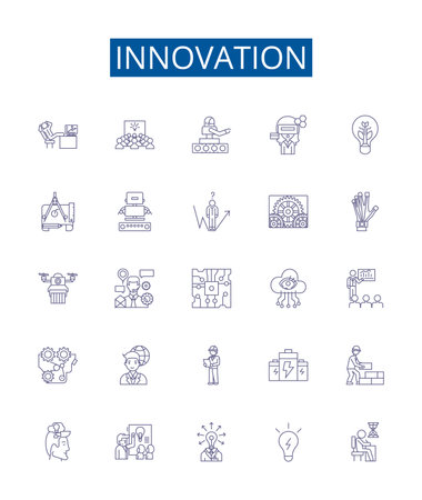 Innovation line icons signs set. Design collection of Innovate, Novel, Create, Advance, Pioneer, Breakthrough, Fresh, New outline concept vector illustrationsのイラスト素材