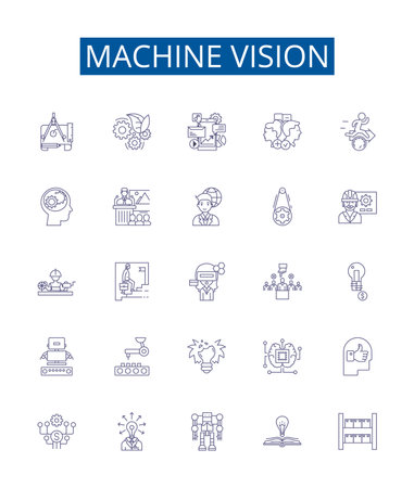 Machine vision line icons signs set. Design collection of Robotics, Automation, Computer Vision, OCR, AI, Sensors, Tracking, Surveillance outline concept vector illustrationsのイラスト素材