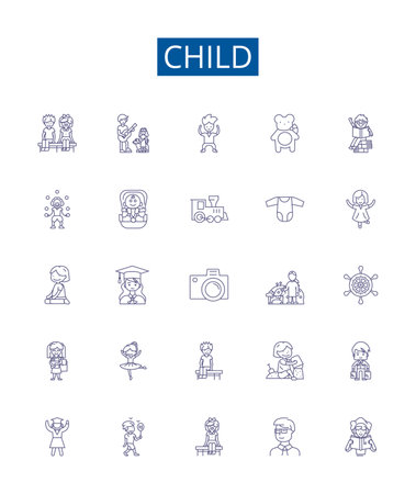 Child line icons signs set. Design collection of Infant, Kid, Toddler, Baby, Youth, Minor, Preschooler, Adolescent outline concept vector illustrationsのイラスト素材