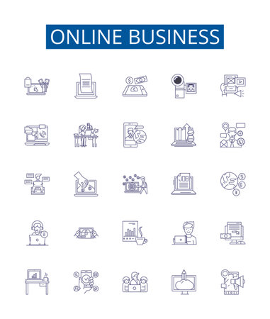Online business line icons signs set. Design collection of Ecommerce, Digital, Advertising, Marketing, Webstore, Entrepreneur, Transaction, Platform outline concept vector illustrationsのイラスト素材