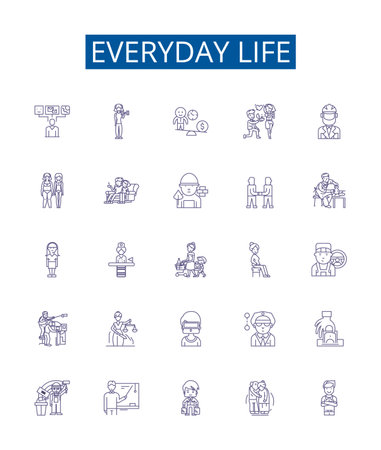 Everyday life line icons signs set. Design collection of StandardizeDaily, Routines, Mundane, Habits, Usual, Activities, Etiquette, Regular outline concept vector illustrationsのイラスト素材