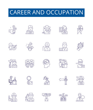 Career and occupation line icons signs set. Design collection of Job, Vocation, Occupation, Profession, Livelihood, Employment, Trade, Calling outline concept vector illustrationsのイラスト素材