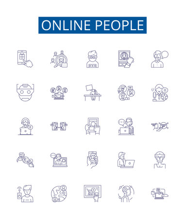 Online people line icons signs set. Design collection of Internet, Users, Networkers, Surfers, Consumers, Viewers, buyers, Interactors outline concept vector illustrationsのイラスト素材