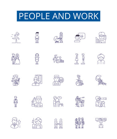 People and work line icons signs set. Design collection of Workers, Human, Employment, Colleagues, Job, Professionals, Employees, Staff outline concept vector illustrationsのイラスト素材