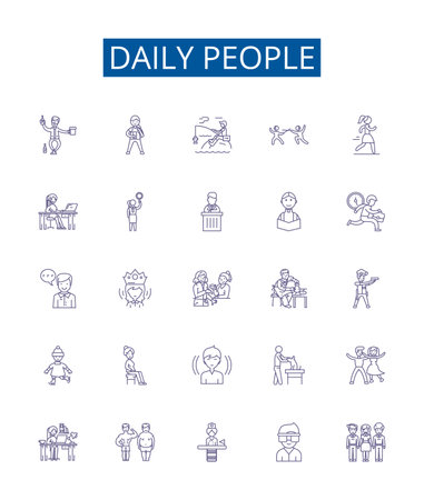 Daily people line icons signs set. Design collection of Dailypeople, Individuals, Populace, Residents, Commuters, Crowd, Denizens, Dwellers outline concept vector illustrationsのイラスト素材