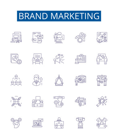 Brand marketing line icons signs set. Design collection of Branding, Advertising, Promotion, Targeting, Positioning, Reach, Positioning, Visibility outline concept vector illustrationsのイラスト素材