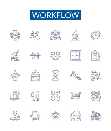 Workflow line icons signs set. Design collection of Process, Automation, Operations, Streamline, Management, Organize, Tasks, System outline concept vector illustrationsのイラスト素材