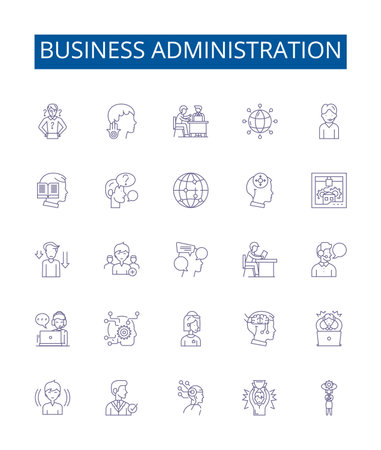 Business administration line icons signs set. Design collection of Business, Administration, Management, Strategy, Planning, Organization, Leadership, Analysis outline concept vector illustrationsのイラスト素材