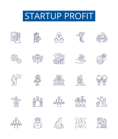 Startup profit line icons signs set. Design collection of Profitability, Profits, Revenue, Growth, Entrepreneurship, Investment, Expansion, Yield outline concept vector illustrationsのイラスト素材