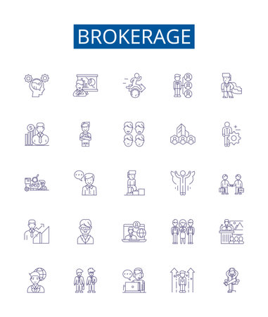 Brokerage line icons signs set. Design collection of Brokerage, Trading, Broker, Firms, Securities, Bonds, Stocks, Futures outline concept vector illustrationsのイラスト素材