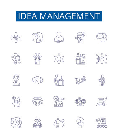 Idea management line icons signs set. Design collection of Conceptualization, Brainstorming, Innovation, Prioritization, Categorization, Execution, Organization, Synthesis outline concept vector illustrationsのイラスト素材