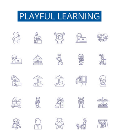 Playful learning line icons signs set. Design collection of Frolicking, Entertaining, Cheerful, Joyful, Humorous, Jesting, Comical, Mirthful outline concept vector illustrationsのイラスト素材