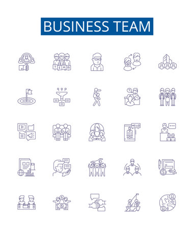 Business team line icons signs set. Design collection of Team, Business, Cooperation, Collaboration, Cooperation, Group, Unity, Integration outline concept vector illustrationsのイラスト素材