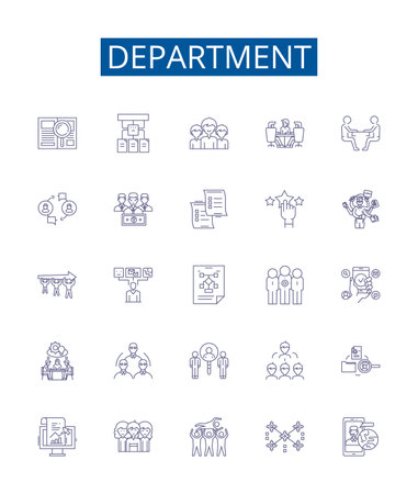 Department line icons signs set. Design collection of Division, Bureau, Office, Section, Unit, Directorate, Agency, Board outline concept vector illustrationsのイラスト素材