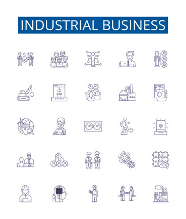 Industrial business line icons signs set. Design collection of Industry, Business, Industrial, Manufacturing, Processing, Services, Machinery, Technology outline concept vector illustrationsのイラスト素材