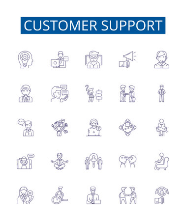 Customer support line icons signs set. Design collection of Help, Assistance, Service, Aid, Resolution, Response, Consultation, Enquiry outline concept vector illustrationsのイラスト素材