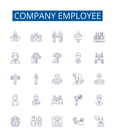 Company employee line icons signs set. Design collection of Staff, Co worker, Personnel, Colleague, Associate, Employer, Hire, Supervisor outline concept vector illustrationsのイラスト素材
