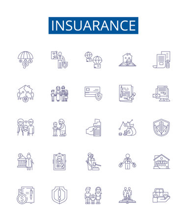 Insuarance line icons signs set. Design collection of Insurance, Coverage, Policies, Risk, Protection, Premium, Benefits, Claims outline concept vector illustrationsのイラスト素材